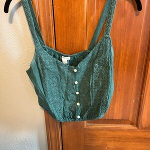American Eagle Outfitters Green Buttoned Crop Tank Top